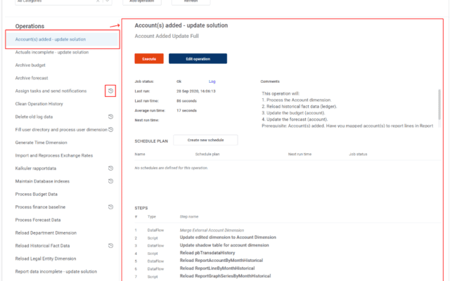 A glimpse of the Operation Manager module in Profitbase Planner.